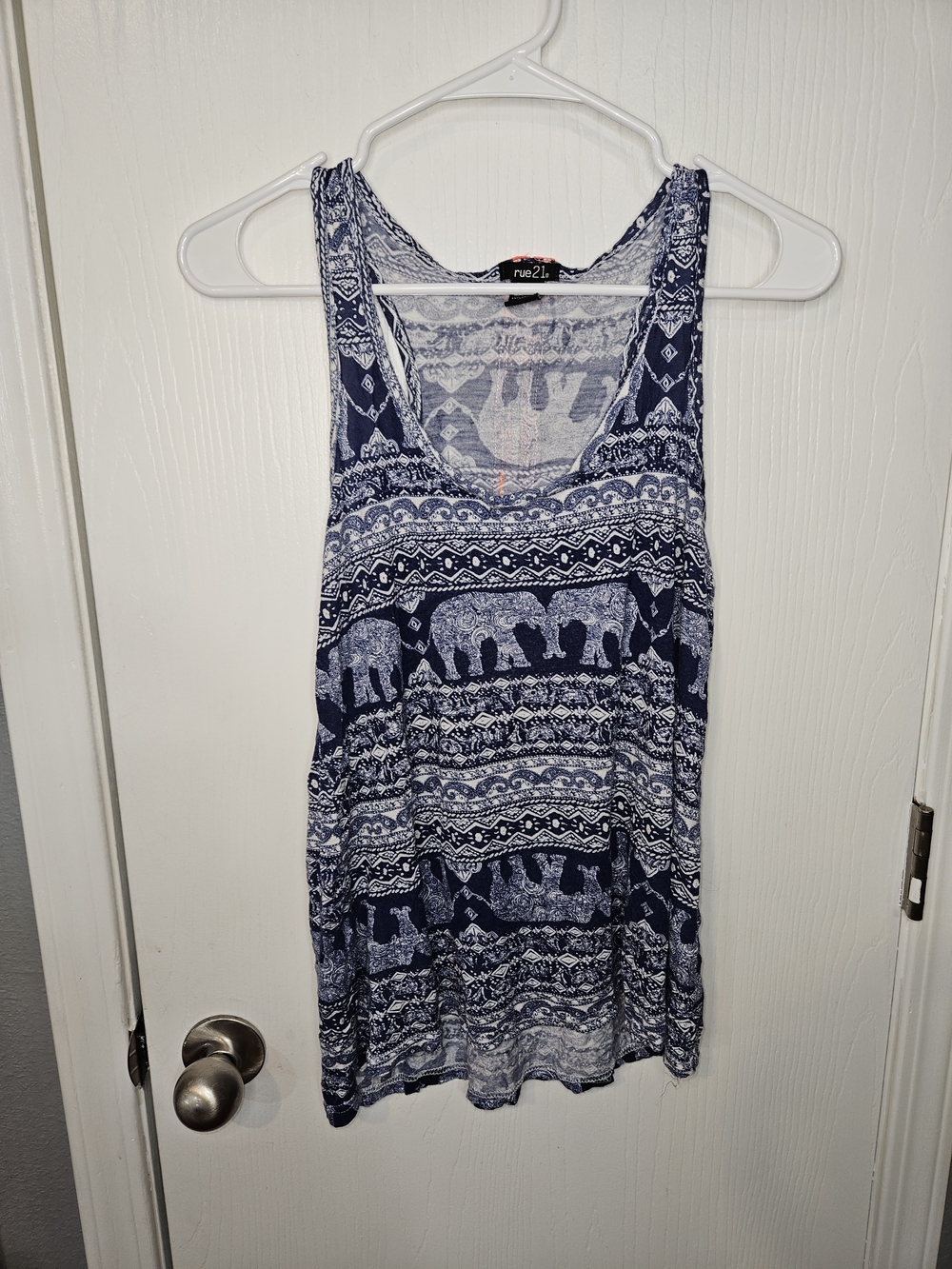 Rue21 Navy and White Elephant Pattern Tank